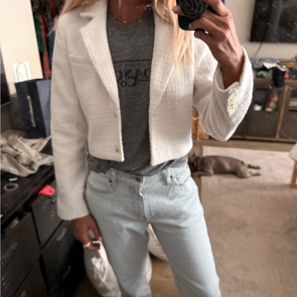 NWT Abercrombie & Fitch Cropped Tweed Blazer Jacket Long Sleeve cream size XS - Picture 5 of 5